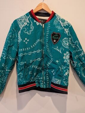 Replay Mens Teal Bomber Jacket M Lightweight Spring Fun Streetwear Los Angeles